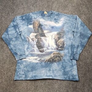 Vintage The Mountain Shirt Mens XL Blue‎ Bald Eagle Waterfall Nature Graphic 90s
